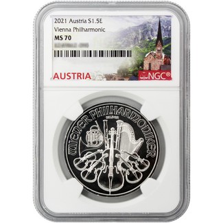 2021 €1.5 Silver Austria Philharmonic NGC MS70 Austria Label