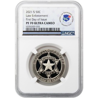 2021 S National Law Enforcement Proof 50c NGC PF70 Ultra Cameo FDI Memorial Fund Label