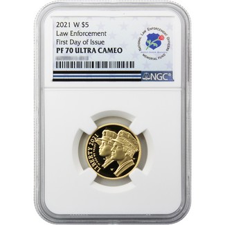 2021 W $5 Proof Gold National Law Enforcement NGC PF70 Ultra Cameo FDI Memorial Fund Label