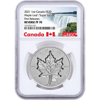 2021 Canada $20 1oz Silver Super Incuse Maple Leaf NGC Reverse Proof PF70 FR Incuse Maple Leaf Label