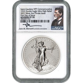 1933 NPF St. Gaudens Double Eagle 3oz Silver Medal REV Proof UHR NGC PF70 FDI Mercanti Signed Label