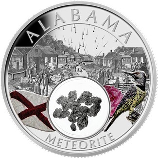 2020 $10 Colorized Silver Alabama Coin that contains Meteorite