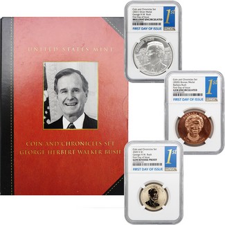 2021 George H. W. Bush Coin & Chronicles Set NGC GEM/BU First Day Issue