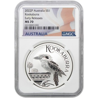 2022 P $1 Australia 1 oz Silver Kookaburra NGC MS70 Early Releases Flag Label