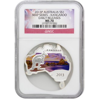 2013P Australia 1oz Silver "Map Series" Kangaroo Colorized NGC MS70 Early Releases