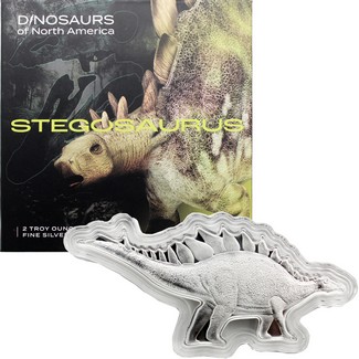 2022 $5 Solomon Island PAMP 2 oz Silver Reverse Proof Dinosaurs of North America Stegosaurus