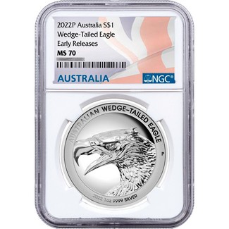 2022P Australian 1oz Silver Wedge Tailed Eagle NGC MS70 Early Releases Flag Label