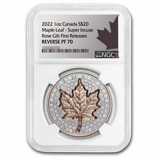 2022 Canada $20 1oz Silver Gilt Super Incuse Maple Leaf NGC Reverse Proof PF70 FR Maple Leaf Label