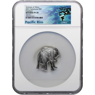 2021 $2 Solomon Islands 1oz Silver Animals of Africa Elephant Rev Proof NGC PF70 Pacific Rim Label