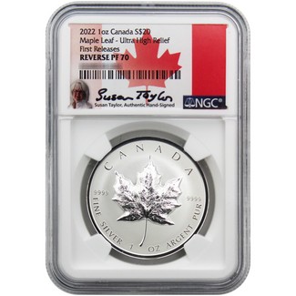 2022 $20 Canada Silver Maple Leaf 1oz Ultra High Relief NGC Reverse PF70 FR Susan Taylor Label
