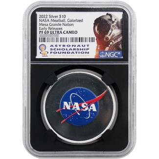 2022 $10 Mesa Grande Nation NASA Meatball Logo 1 oz Proof Silver Colorized Coin NGC PF69 UC ER