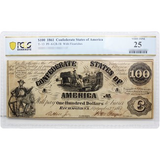 1861 $100 Confederate States of America Note PCGS Very Fine 25