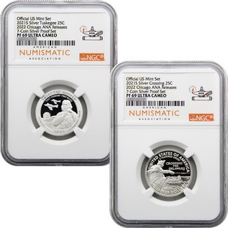 2021 Silver Quarter 2-Coin Set NGC PF69 Ultra Cameo 2022 Chicago ANA Releases ANA Label