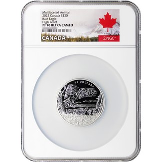 2022 Canada 2 oz Silver Multifaceted Animal Bald Eagle High Relief NGC PF70 Ultra Cameo
