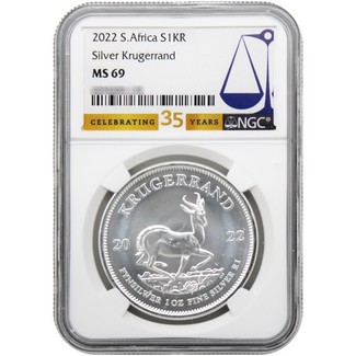 2022 South Africa Silver Krugerrand NGC MS69 NGC 35th Anniversary Label