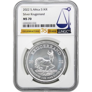 2022 South Africa Silver Krugerrand NGC MS70 NGC 35th Anniversary Label