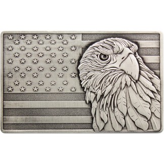 2023 Ghana 2 oz Silver United States Flag and Bald Eagle High Relief Antiqued Bar