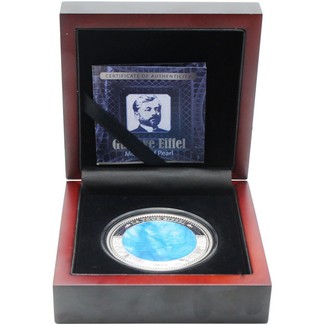 2023 $25 Cook Islands Gustave Eiffel 5 oz Proof Silver coin with Mother of Pearl Inlay