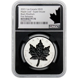 2023 Canada $20 1oz Silver Super Incuse Maple Leaf Black Rhodium Rev Proof NGC PF70 FR Black Core