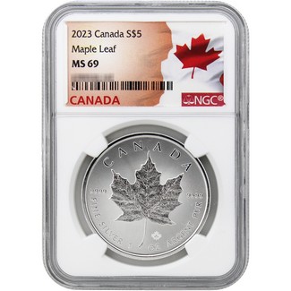 2023 $5 Canadian Silver Maple Leaf 1oz NGC MS69 Canada Flag Label