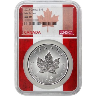 2023 $5 Canadian Silver Maple Leaf 1oz NGC MS70 Canada Flag Core