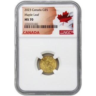 2023 $5 Canadian Gold Maple Leaf 1/10 oz NGC MS70 Flag Label