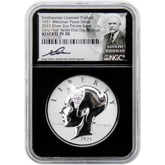 (2023) Smithsonian 2oz Silver 1921 Weinman Peace Dollar UHR Rev Proof NGC PF70 FDI J. Clark Signed