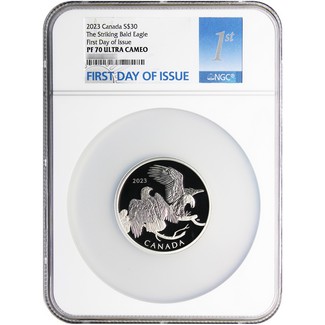 2023 $30 Canada 2oz Silver "The Striking Bald Eagle" Proof NGC PF70 Ultra Cameo FDI 1st Label