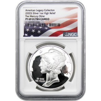 American Legacy Collection (2023) Silver 1oz High Relief "The Mercury Dime" NGC PF69 UC Flag Label