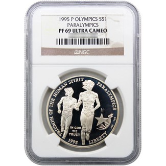 1995 Proof Olympic Paralympics Blind Runner Commem Silver Dollar NGC PF69 UC