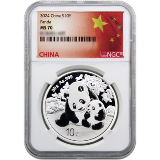 2024 Silver China Panda NGC MS70 Flag Label