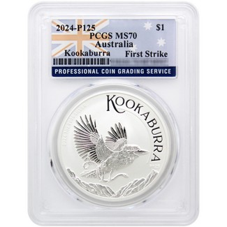 2024 P125 $1 Australia 1 oz Silver Kookaburra PCGS MS70 First Strike Flag Label