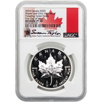 2024 $20 REV PF Canada 1oz Silver UHR Maple Leaf Pulsating Forest NGC REV PF70 FDI Signed Label