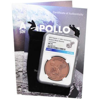 2019 Copper 1oz Apollo 11 50th Anniversary Robbins Medal Restrike NGC MS70