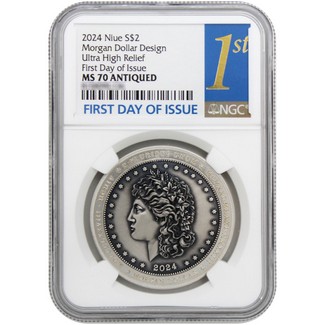 2024 $2 Niue 1 oz Dual Finish Silver UHR Morgan Dollar Commemorative Coin NGC MS70 FDI 1st Label