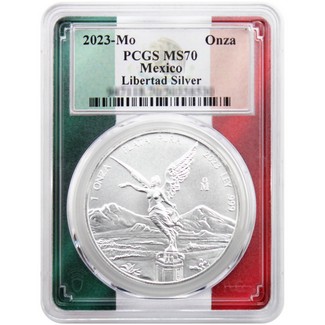 2023 Mexico 1 Onza Silver 1 oz Libertad PCGS MS70 Flag Picture Frame