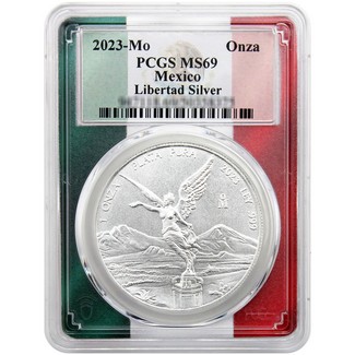 2023 Mexico 1 Onza Silver 1 oz Libertad PCGS MS69 Flag Picture Frame