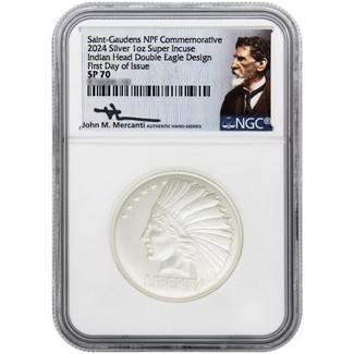 2024 NPF St-Gaudens 1oz Super Incuse Silver Indian Head Double Eagle Design NGC SP70 FDI JM Signed