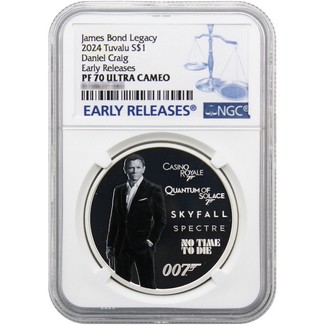 2024 $1 Proof Tuvalu James Bond 1 oz Colorized Silver Legacy Series Daniel Craig NGC PF70 UC ER