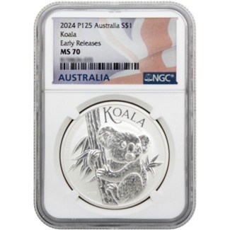 2024 P125 $1 Australia Koala 1 oz Silver NGC MS70 Early Releases Australian Flag Label