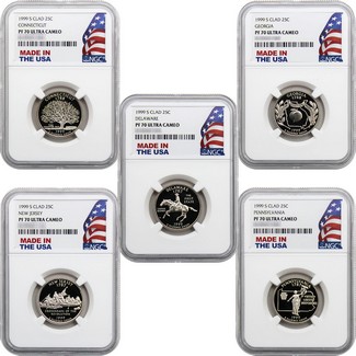 1999 S Clad Proof Statehood Quarter Set NGC PF70 Ultra Cameo Made in the USA Holder