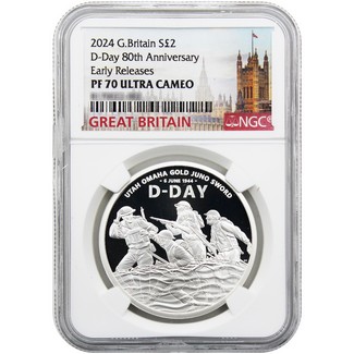 2024 £2 Proof Great Britain 1oz Silver D-Day 80th Anniversary Coin NGC PF70 UC ER Great Britain Tower Label