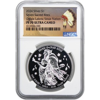 2024 $1 Proof Oglala Lakota Sioux Nation Native American Series 1oz Silver Seven Sacred Rites NGC PF70 UC Native American Label