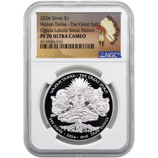 2024 $1 Proof Oglala Lakota Sioux Nation Native American Series 1oz Silver Wakan Tanka NGC PF70 UC Native American Label