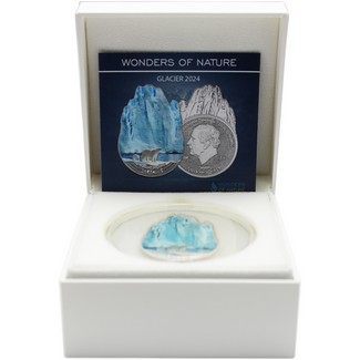 2024 2000 Francs Cameroon Wonders of Nature 1oz Silver Glacier Shaped Coin w/ OGP & COA