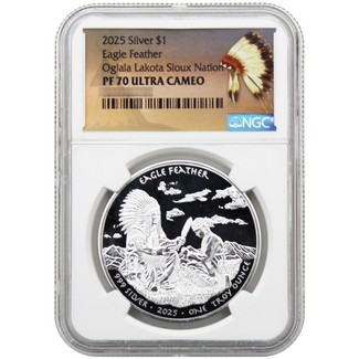 2025 $1 Proof Oglala Lakota Sioux Nation Native American Series 1oz Silver Eagle Feather NGC PF70 UC Native American Label