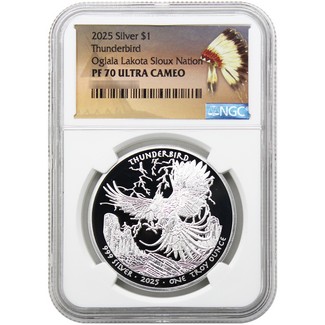 2025 $1 Proof Oglala Lakota Sioux Nation Native American Series 1oz Silver Thunderbird NGC PF70 UC Native American Label