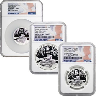 2025 P Proof Australia Lunar Series III Silver Year of the Snake 3pc Set NGC PF70 UC ER Australia Flag Label