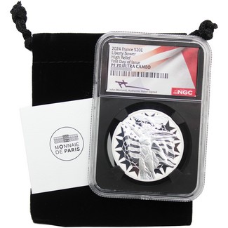 2024 20 Euro Proof France 1oz Silver Liberty and Sower NGC PF70 UC FDI Black Core Dual Flag John Mercanti Label