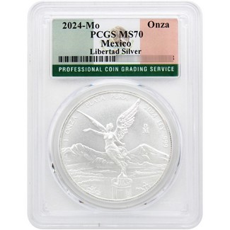 2024 Mexico 1 Onza 1oz Silver Libertad PCGS MS70 Flag Label